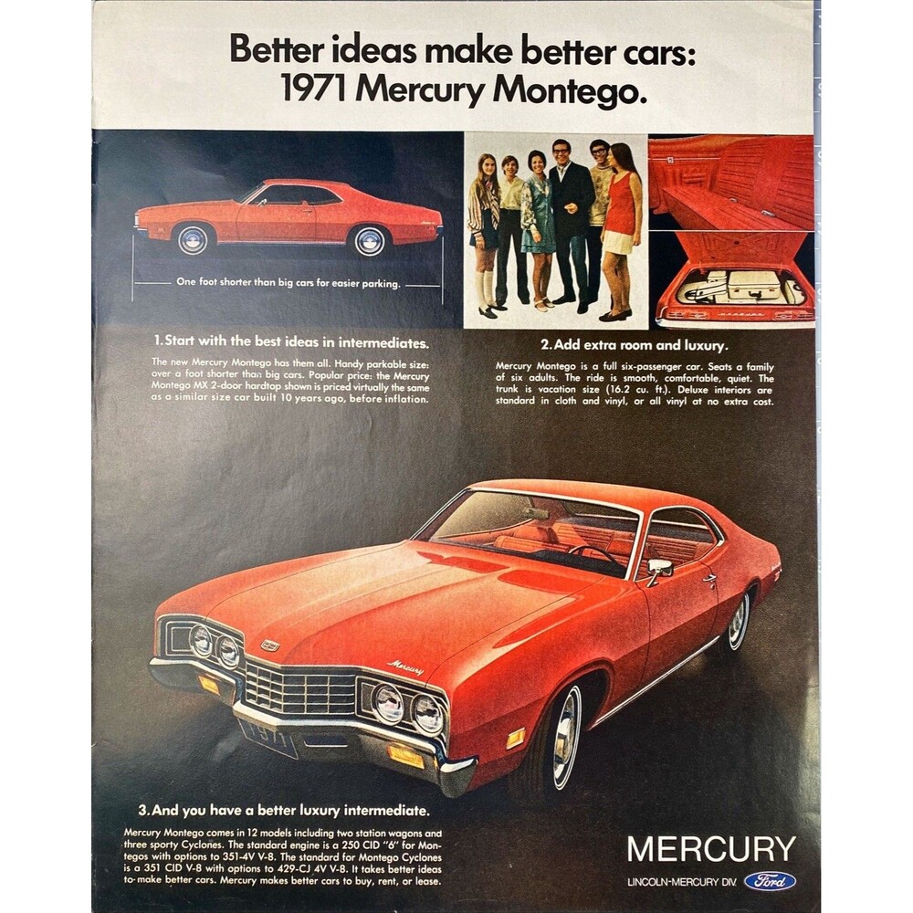 Mercury Montego '71 "Better ideas make better cars" Vintage Print Ad 1970